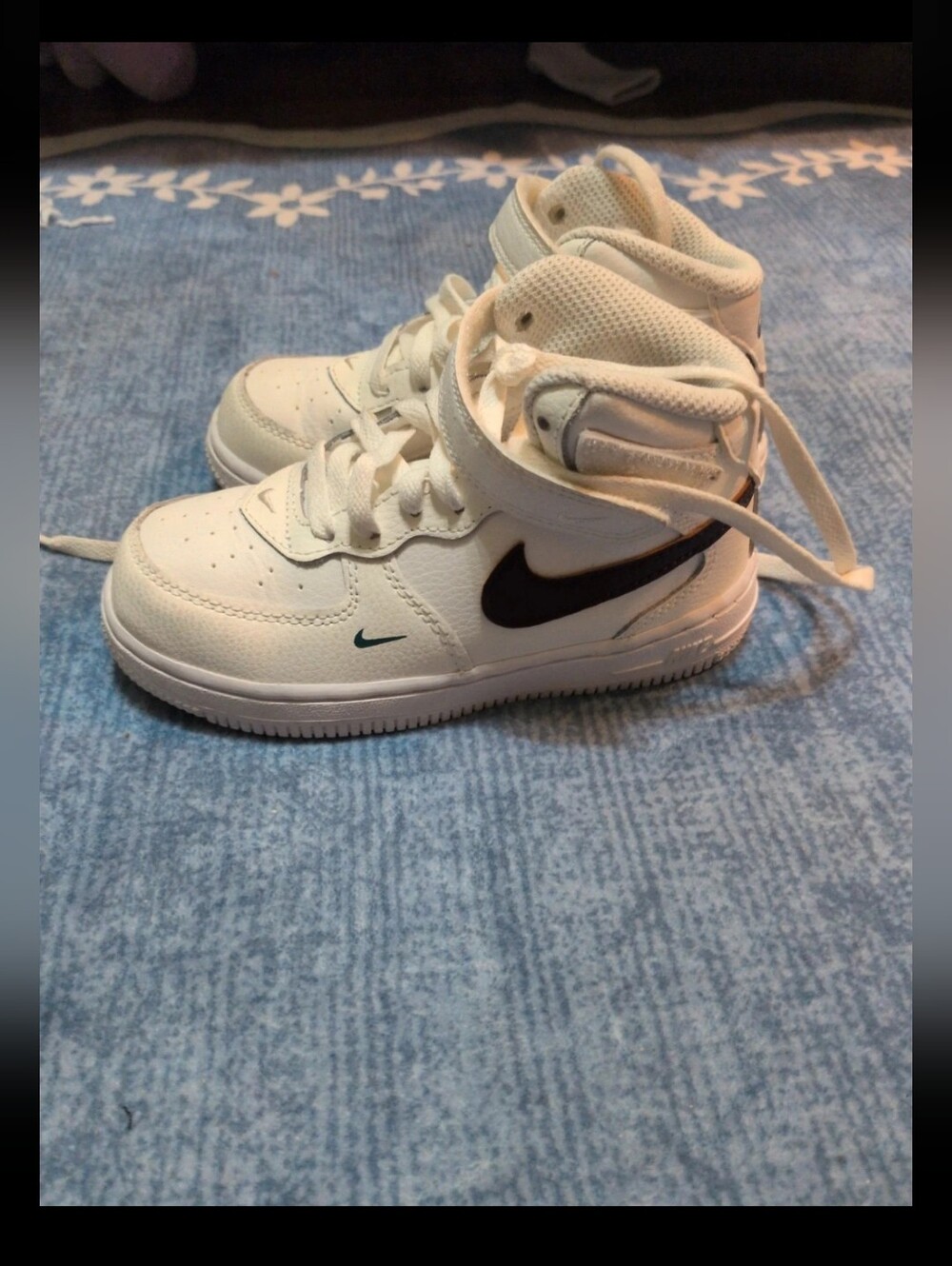 Nike Kids Air Force White High-Top Sneakers with Black Swoosh